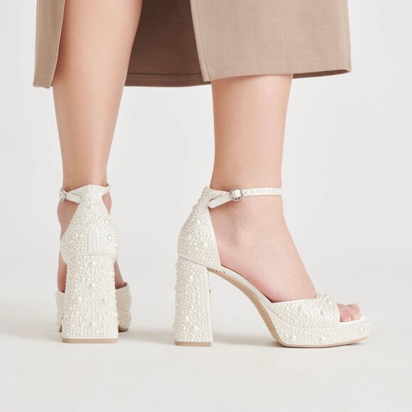 Dolce Vita Pandro Pearl Heels in True White Satin - Picture 4 of 11